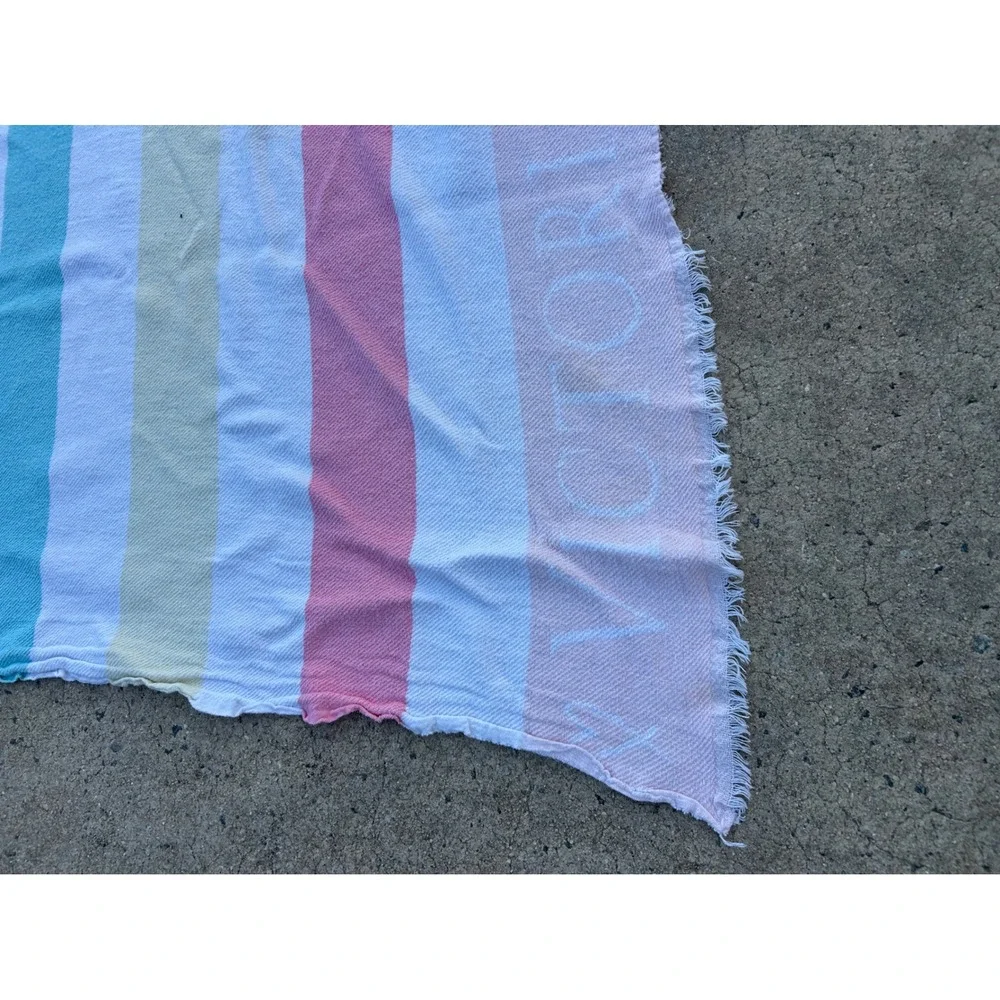Victoria's Secret Beach Towel Sarong OS Blue Striped Cotton Tassel Women